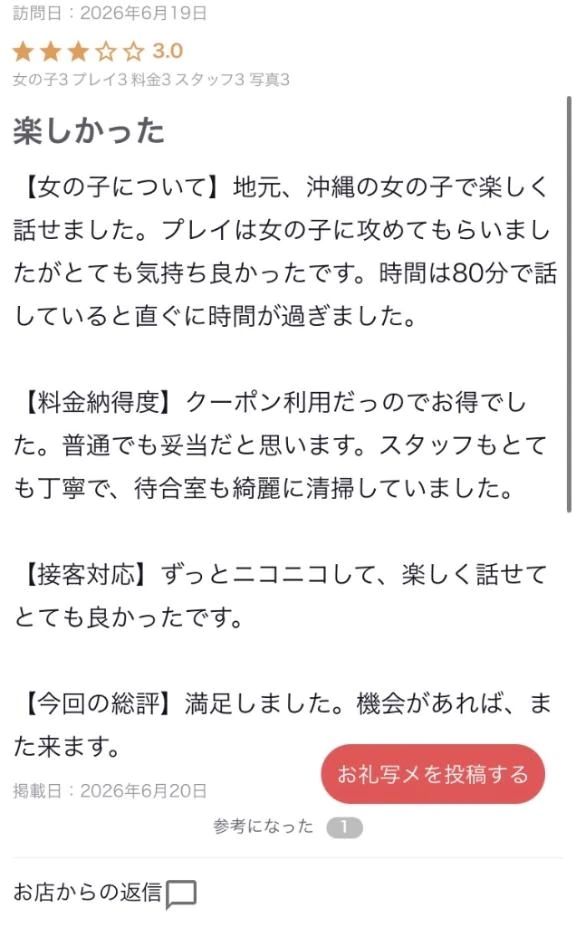 【お礼写メ日記】